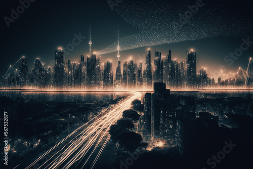 Smart city and, polygon pattern connection with speed line light, technology ...