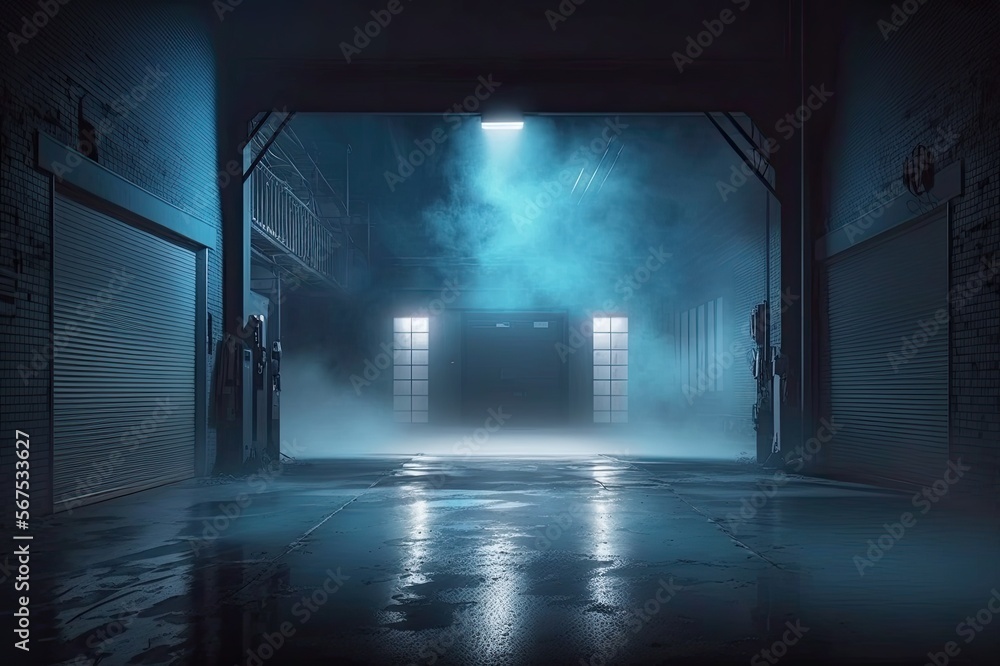 Misty Blue Room, Concrete, Industrial, Mood lighting, Background