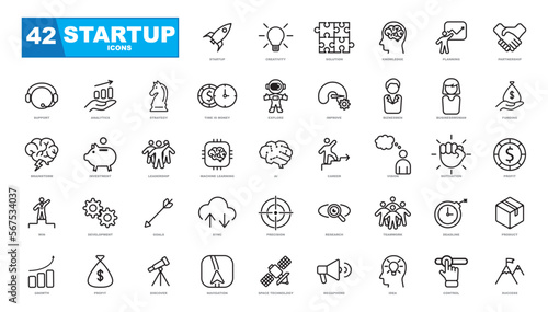Startup project and development elements - minimal thin line web icon set. High quality modern icons for suitable for print, website and presentation