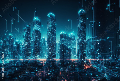 Smart city and abstract pattern connection with speed line light. Illustratio...