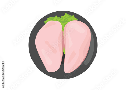 Chicken breast fillet on a plate. Simple flat illustration.
