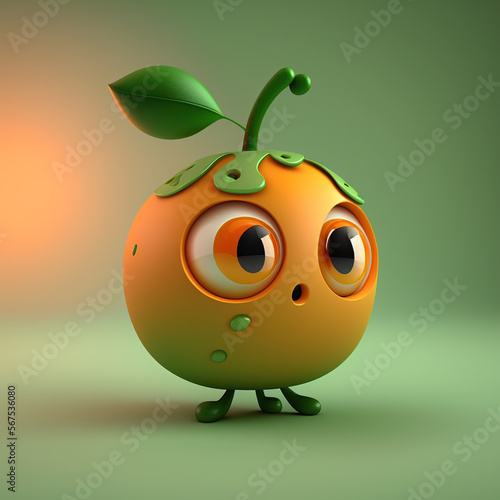 Cute Mandarin Surprised Cartoon. Generative AI