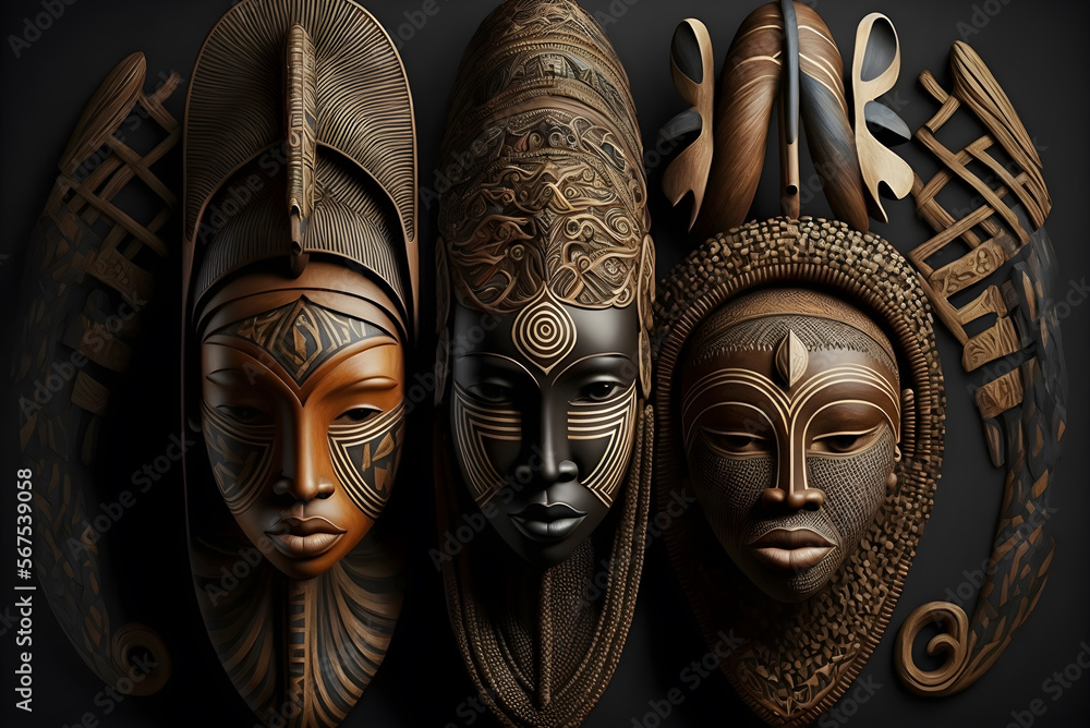 African culture Wooden african masks - obrazy, fototapety, plakaty 