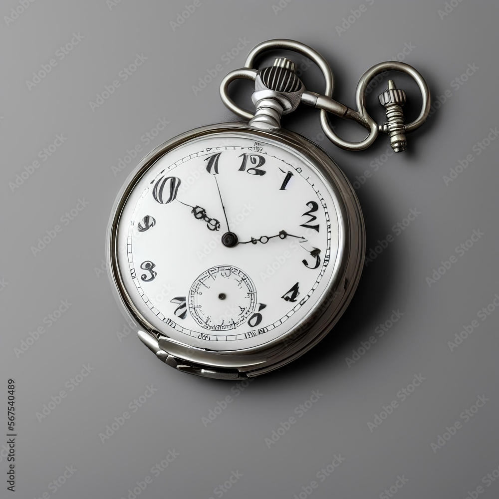 Old silver pocket watch isolated on white background, with cover - generative ai Old silver pocket watch isolated on white background, with cover - generative ai