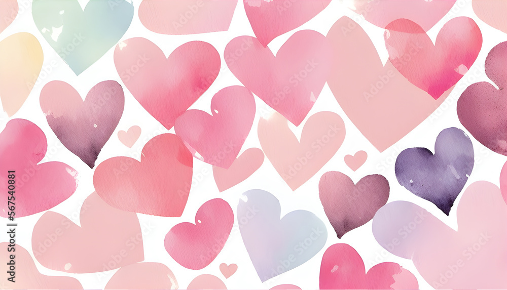 Pink pattern with hearts created with generative AI technology  