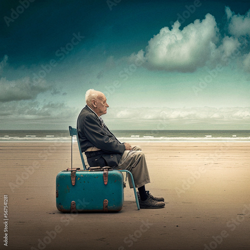 An old person alone by the sea - generative ai