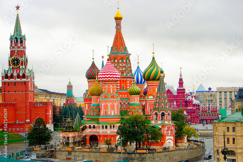 Obraz na płótnie Above St Basil Cathedral, Red Square and Kremlin panorama, Moscow, Russia w salonie