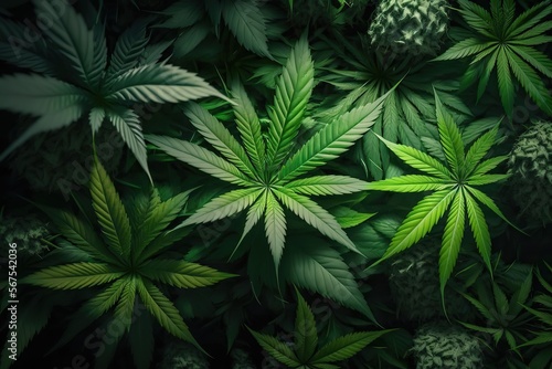 cannabis bud marihuana plants leaf background Generative ai