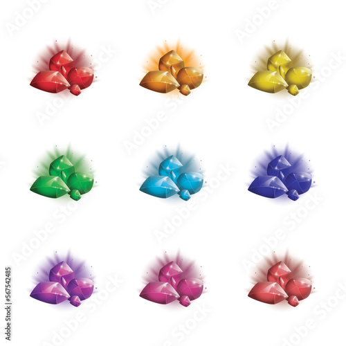 Set of magic Crystals and natural minerals. Gemstones game assets collection. vector illustration