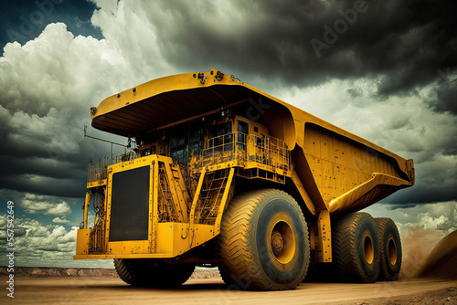 enormous yellow mining truck. Generative AI photo