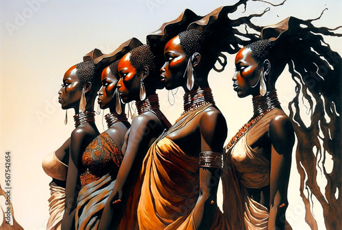 Group of five black, African women. Generative AI