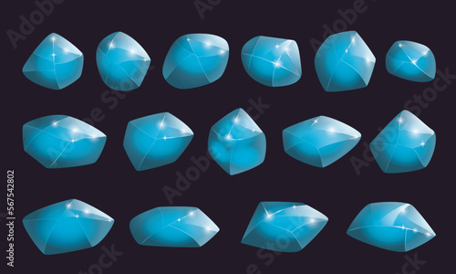 Crystals and natural minerals collection. Cartoon Magic Gemstones set. Game assets. vector illustration