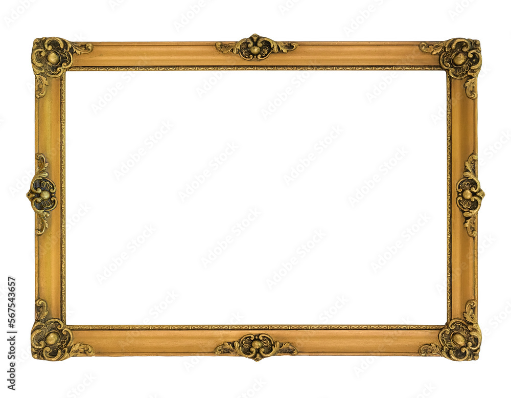 Gilded vingtage picture frame with transparent background. (png image)