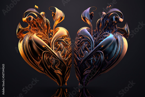 Energitic Two shape of Hearts with Luxury Lights created with Generative AI technology photo