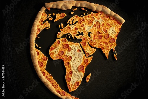 pizza made of continents map created with Generative AI technology