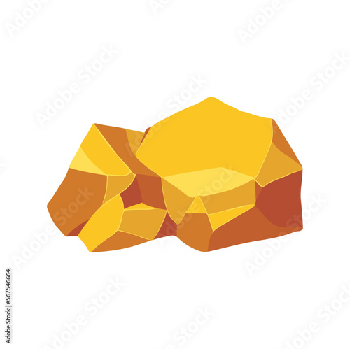 Gold rock boulder. Natural shape golden stone. vector illustration