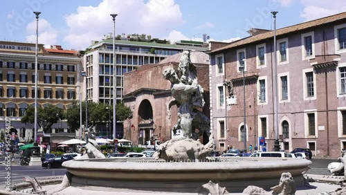 Fountain of the Naiads, Fontana delle Naiadi fountain in Rome, Italy. located at the centre of the Piazza della Repubblica on the Viminal Hill.  photo