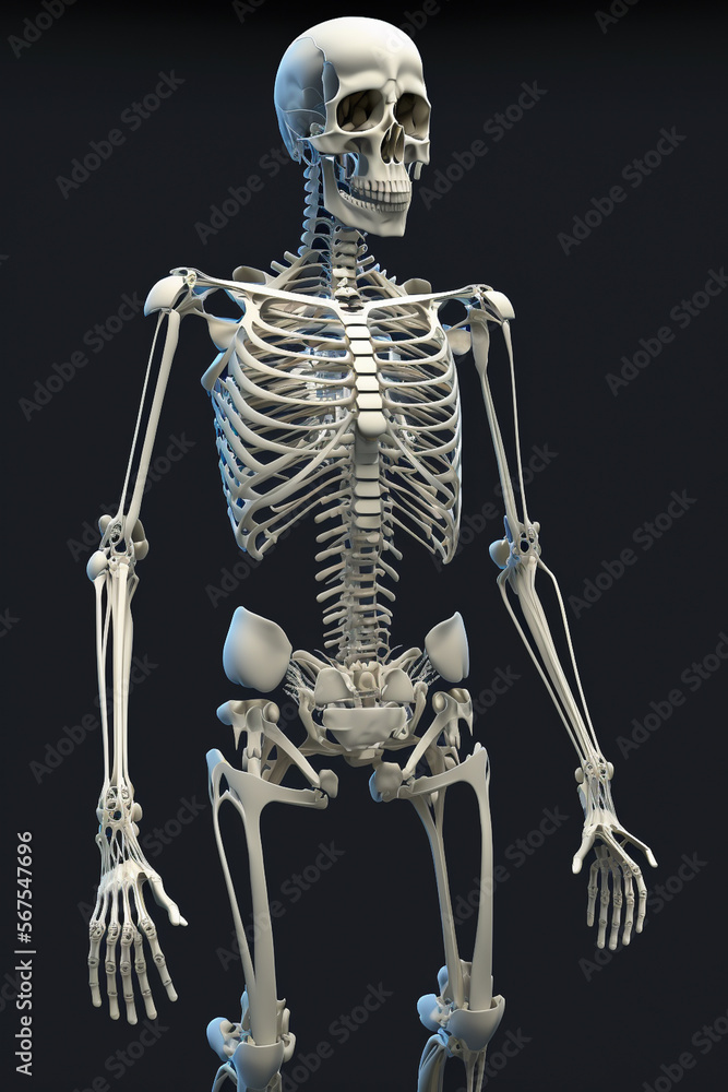 Skeleton, human anatomy bone structure for medical purposes and