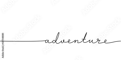 Adventure word - continuous one line with word. Minimalistic drawing of phrase illustration.