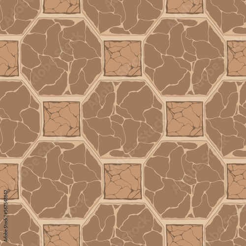 Cartoon game texture, rocks and ground surface seamless pattern. Game asset wall and environment background