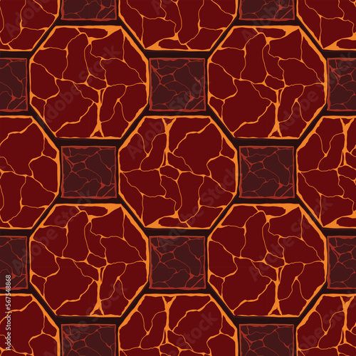 Cartoon game texture, lava surface seamless pattern. Game asset walls and environment background