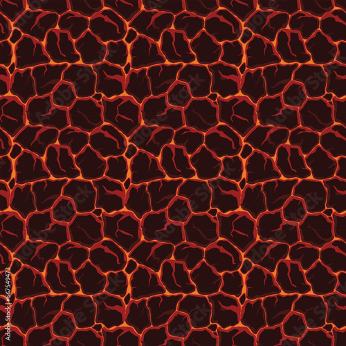 Cartoon game texture, lava surface seamless pattern. Game asset walls and environment background