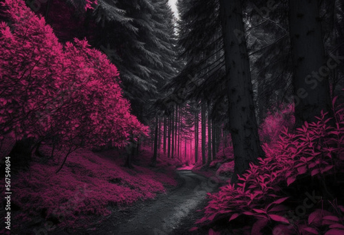 A Gloomy, Glinting AI-Generated Render of a Dark and Eery Forest