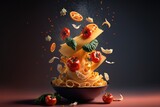 An illustration of Italian pasta mixed with various ingredients., AI, Generative