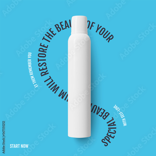 Photorealistic beauty plastic white cosmetic deodorant bottle. Background of the beauty cosmetic packaging template vector graphics