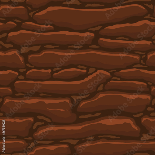 Cartoon game texture, rocks, dirt and ground surface seamless pattern. Game asset wall and environment background