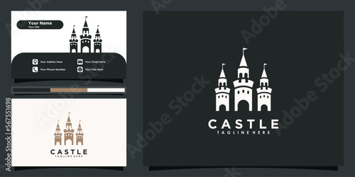 castle logo design inspiration with business card