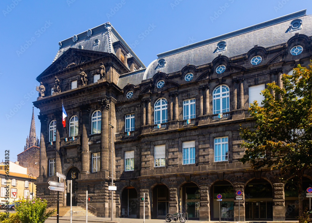 Prefecture building in Clermont-Ferrand from outside. Administrative building of Puy-de-Dome department in France.