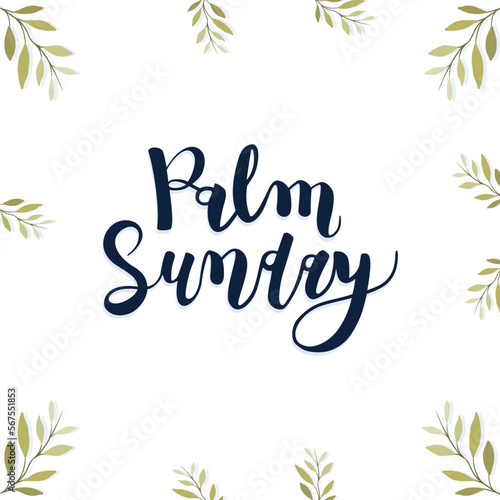 Palm Sunday. Greeting banner template with palm tree leaves background