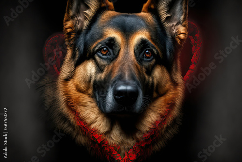 dog with a heart of crimson. the day of love. Generative AI