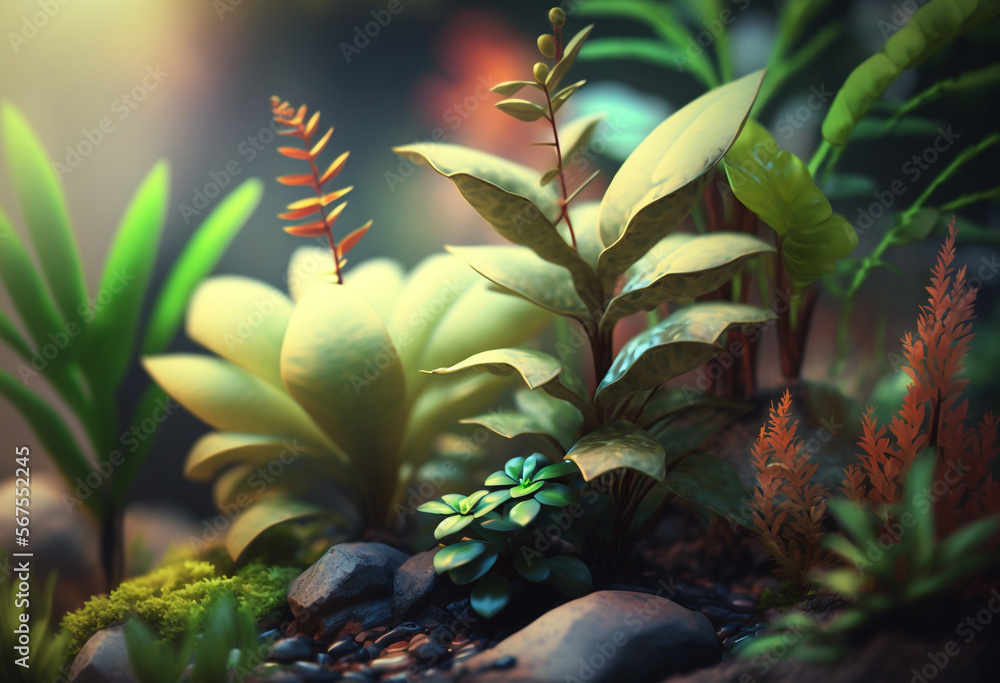 Vibrant Artificial Jungle A Realistic AIGenerated Render of Exotic Tropical Foliage, Flora