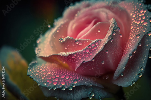 Droplets of water on a rose petal. Generative AI