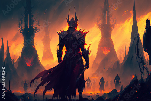 Digital Art, Concept Art, Fantasy Battle Sauron Army. Generative AI photo
