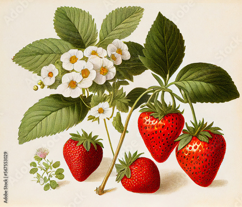 Strawberry painting, illustration on white background