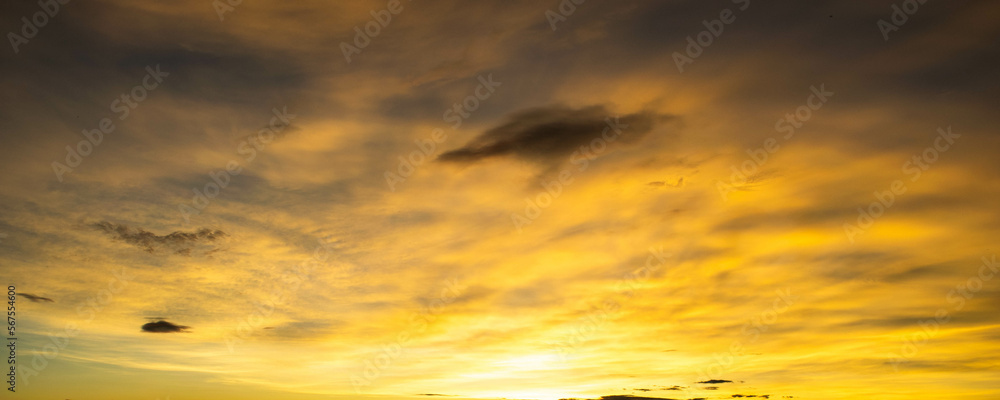 Panoramic of yellow clouds, sunset with yellow clouds