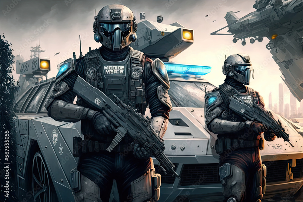 Cops of a dystopian future illustration Cops of a dystopian future illustration