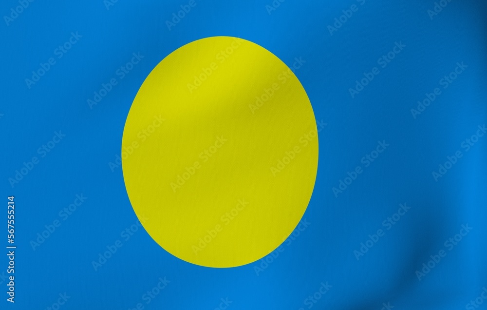 3D Render National Flag Flapping in Wind - Palau