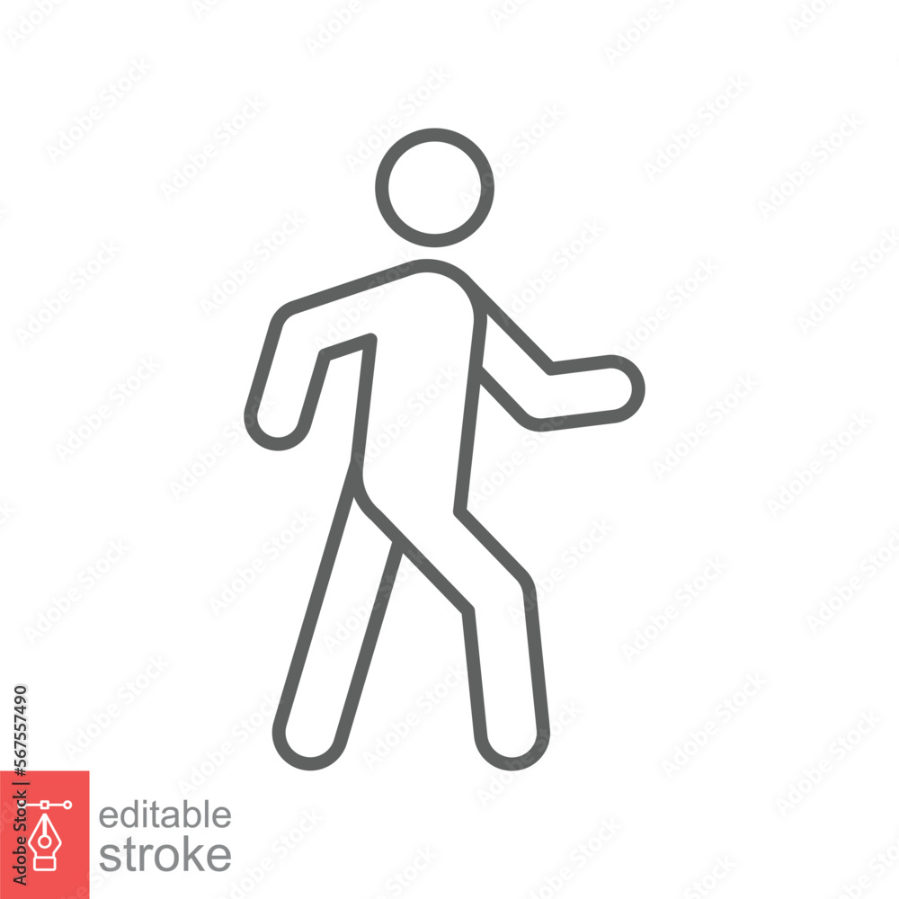 Walk line icon. Simple outline style. Pedestrian, man, pictogram, human, side, walkway concept symbol. Vector illustration isolated on white background. Editable stroke EPS 10. Walk line icon. Simple outline style. Pedestrian, man, pictogram, human, side, walkway concept symbol. Vector illustration isolated on white background. Editable stroke EPS 10.