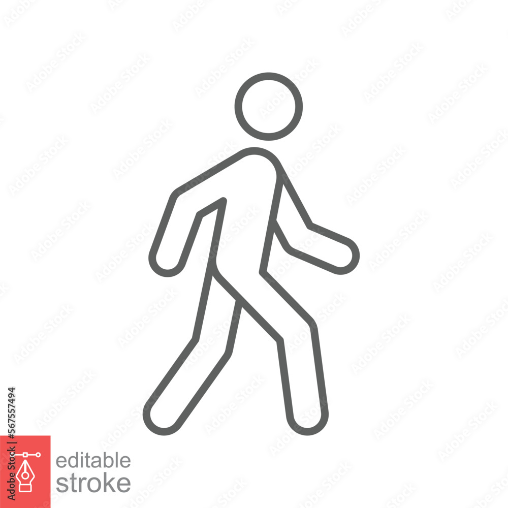 Walk line icon. Simple outline style. Pedestrian, man, pictogram, human, side, walkway concept symbol. Vector illustration isolated on white background. Editable stroke EPS 10. Walk line icon. Simple outline style. Pedestrian, man, pictogram, human, side, walkway concept symbol. Vector illustration isolated on white background. Editable stroke EPS 10.