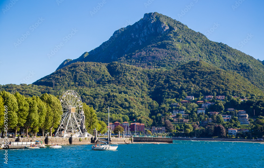 Mountain View of Lecco city in the southeastern shore of Lake Como, in northern Italy.