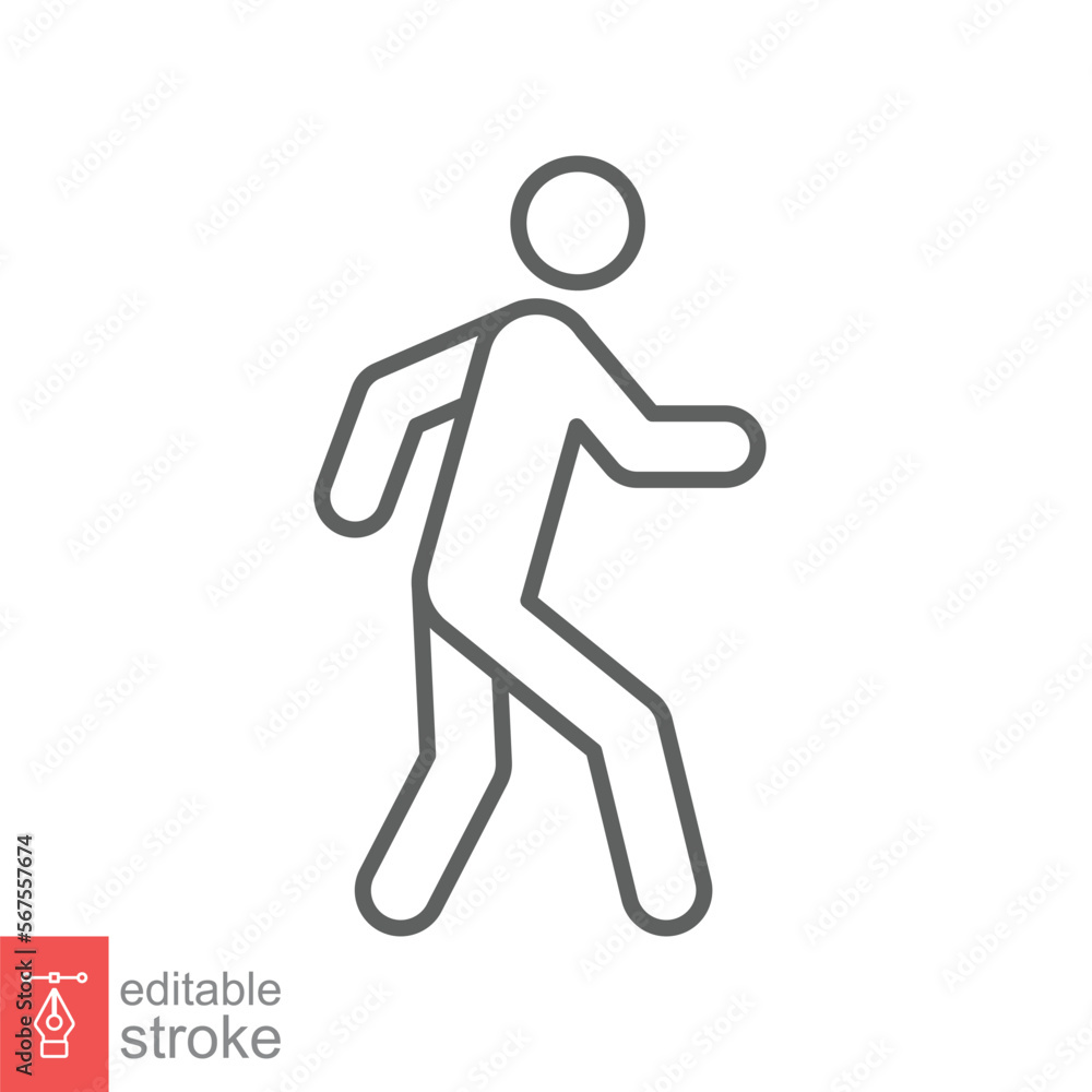 Walk line icon. Simple outline style. Pedestrian, man, pictogram, human, side, walkway concept symbol. Vector illustration isolated on white background. Editable stroke EPS 10. Walk line icon. Simple outline style. Pedestrian, man, pictogram, human, side, walkway concept symbol. Vector illustration isolated on white background. Editable stroke EPS 10.