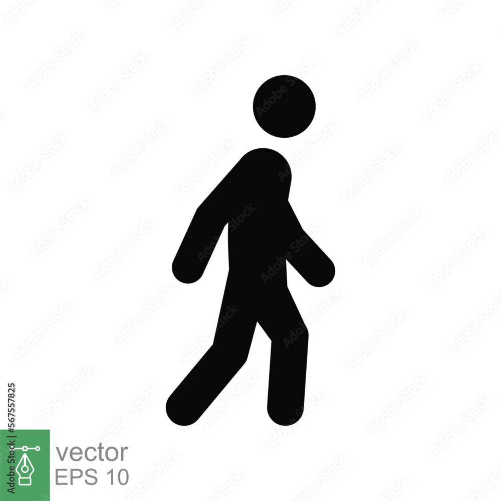 Walk glyph icon. Simple solid style. Pedestrian, man, pictogram, human, side, walkway concept, silhouette symbol. Vector illustration isolated on white background. EPS 10. Walk glyph icon. Simple solid style. Pedestrian, man, pictogram, human, side, walkway concept, silhouette symbol. Vector illustration isolated on white background. EPS 10.
