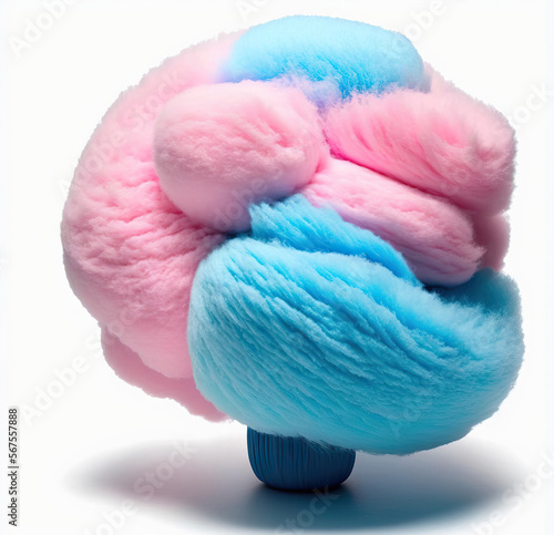 Cotton candy in shades of pink and blue isolated on a white background. Generative AI