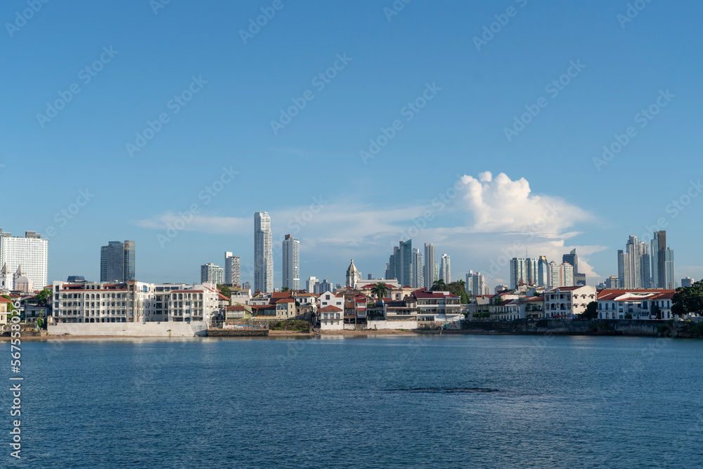 view panoramic of the old town of Panama with city skyline to the back