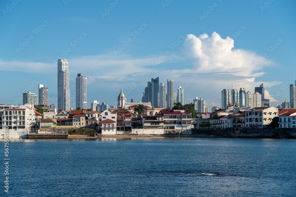 view panoramic of the old town of Panama with city skyline to the back