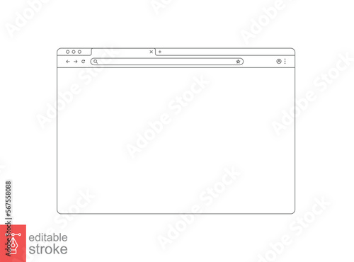 Browser mockup outline for website. Empty browser window in line style. Vector illustration isolated on white background. Webpage user interface desktop internet page concept. Editable stroke EPS 10.